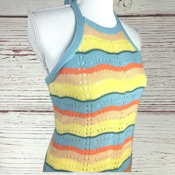 Justify Multicolor Knit Halter Mini Dress – Striped Pastel Retro Y2K – Size M - Picture 5 of 5